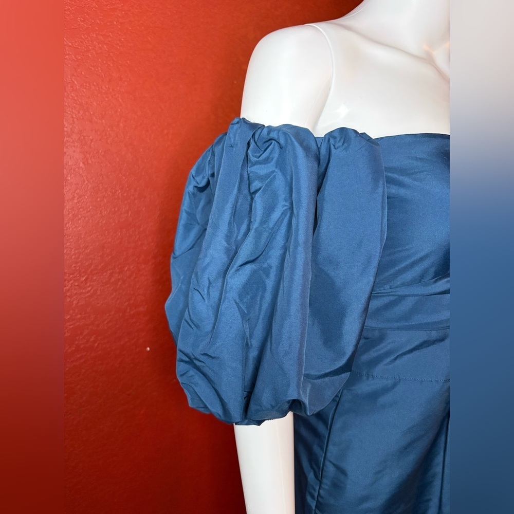 Self-Portrait Blue Taffeta Strapless Jumpsuit. Size 2 - Picture 5 of 12